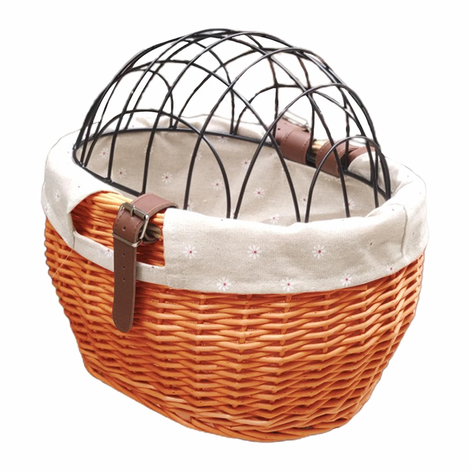 Cesta de Bicicleta para Mascotas, Cesta de Mimbre para Bicicletas para Perros Pequeños, Gatos, Cesta Delantera con Cubierta de Malla de Alambre