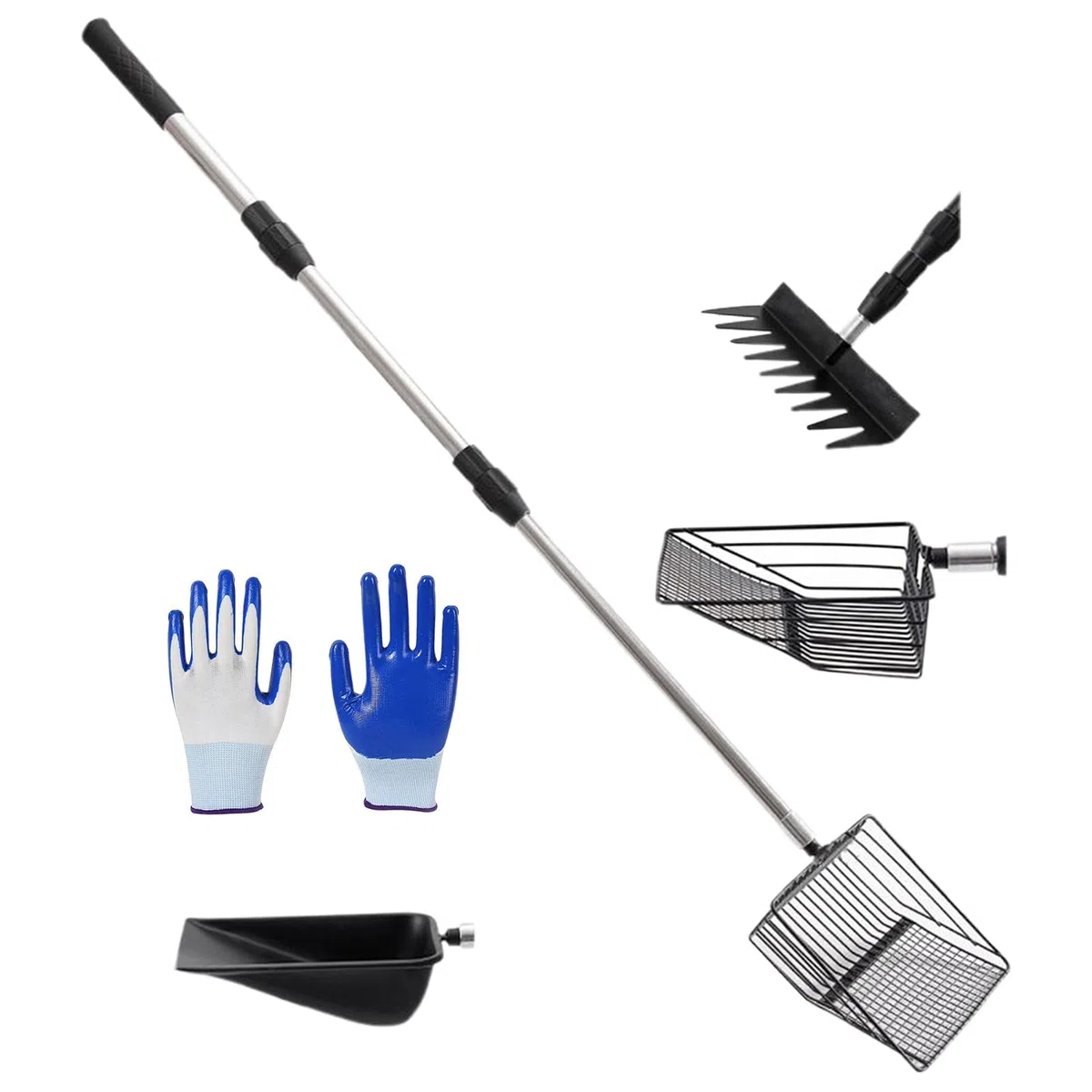 Pala para Arena de Gato, Herramienta ergonómica Multifuncional con 4 Accesorios de Pala for Arena y cría Aves Corral