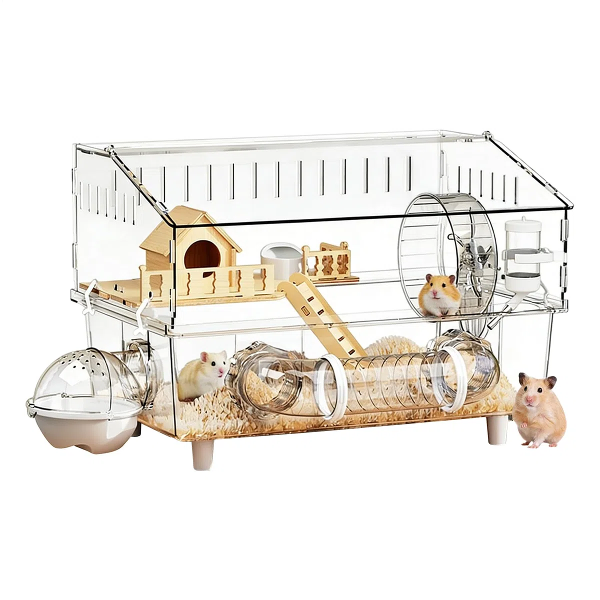 Jaula Amplia para Hámster Medidas 45x30x34.5 cm, Hábitat de Acrílico | Recinto Transparente para Roedores para en Interiores, Hogar, Juego, Viaje, Mascotas y Animales