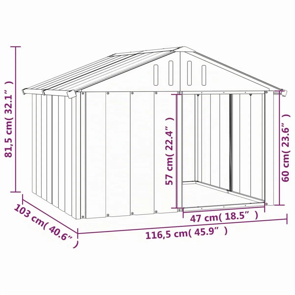 IKAYAA Caseta para Exteriores Grande, Caseta para Perros Acero Galvanizado 116.5 x 103 x 81.5 cm Gris