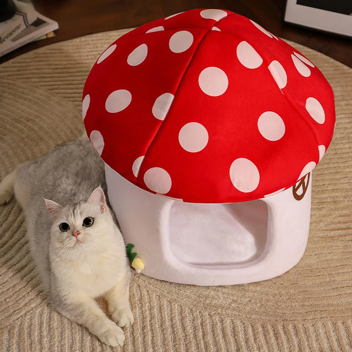 Cama de dormir para gatos – Cama para mascotas en forma de hongo | Cama de dormir y cálida, tienda de campaña para mascotas pequeñas, gatos y cachorros | Tienda Cálida Acogedora Cuevas Camas Suave Felpa Nidos Calentita Para Perros Pequeños Gatos Cachorros