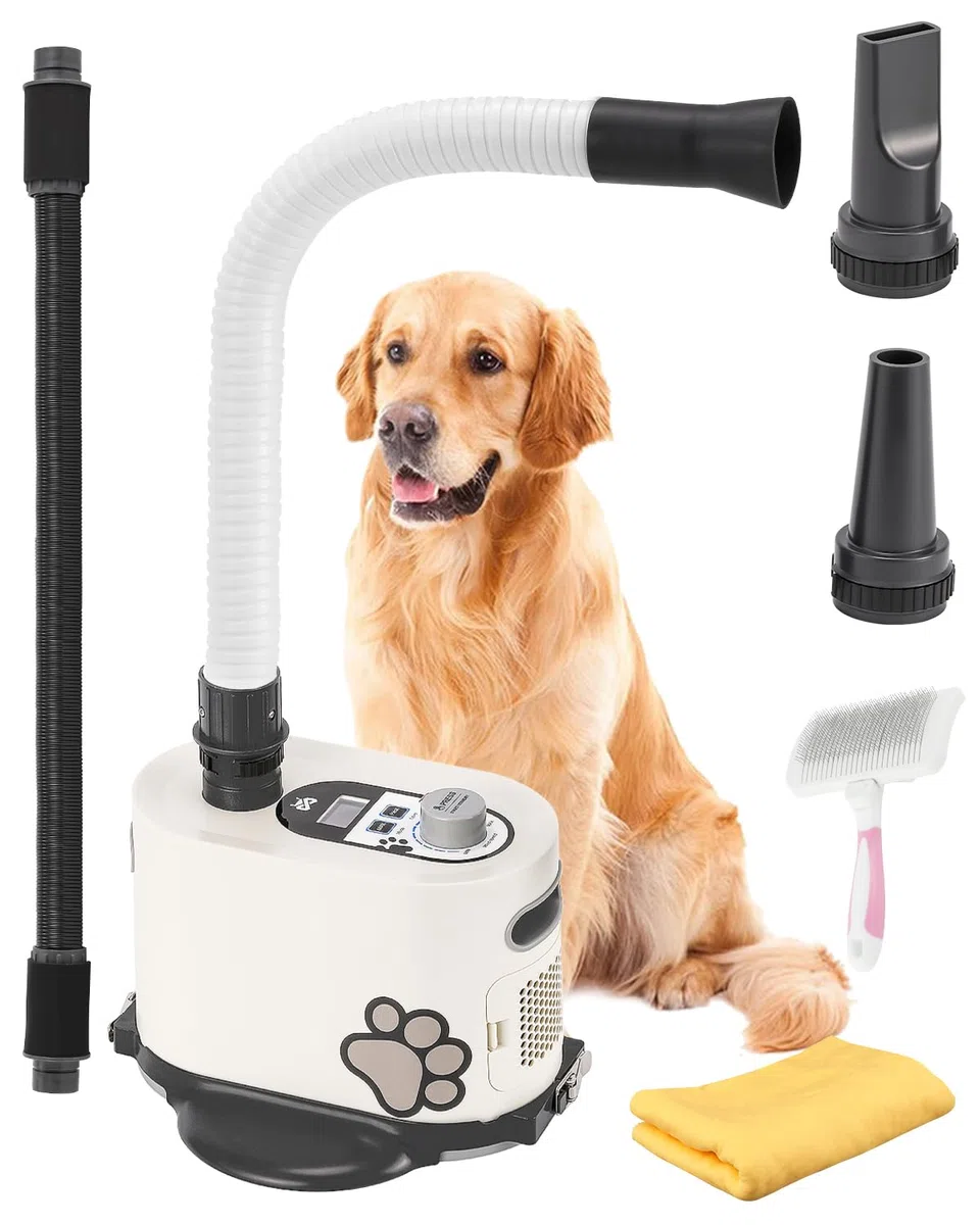 Mxmoonant 2000W 2-en-1 Secador Perro Profesional de pie | Velocidad y Temperatura Ajustables Secador de Perro con Manguera elástica y Manguera posicionada secador de Pelo Perros