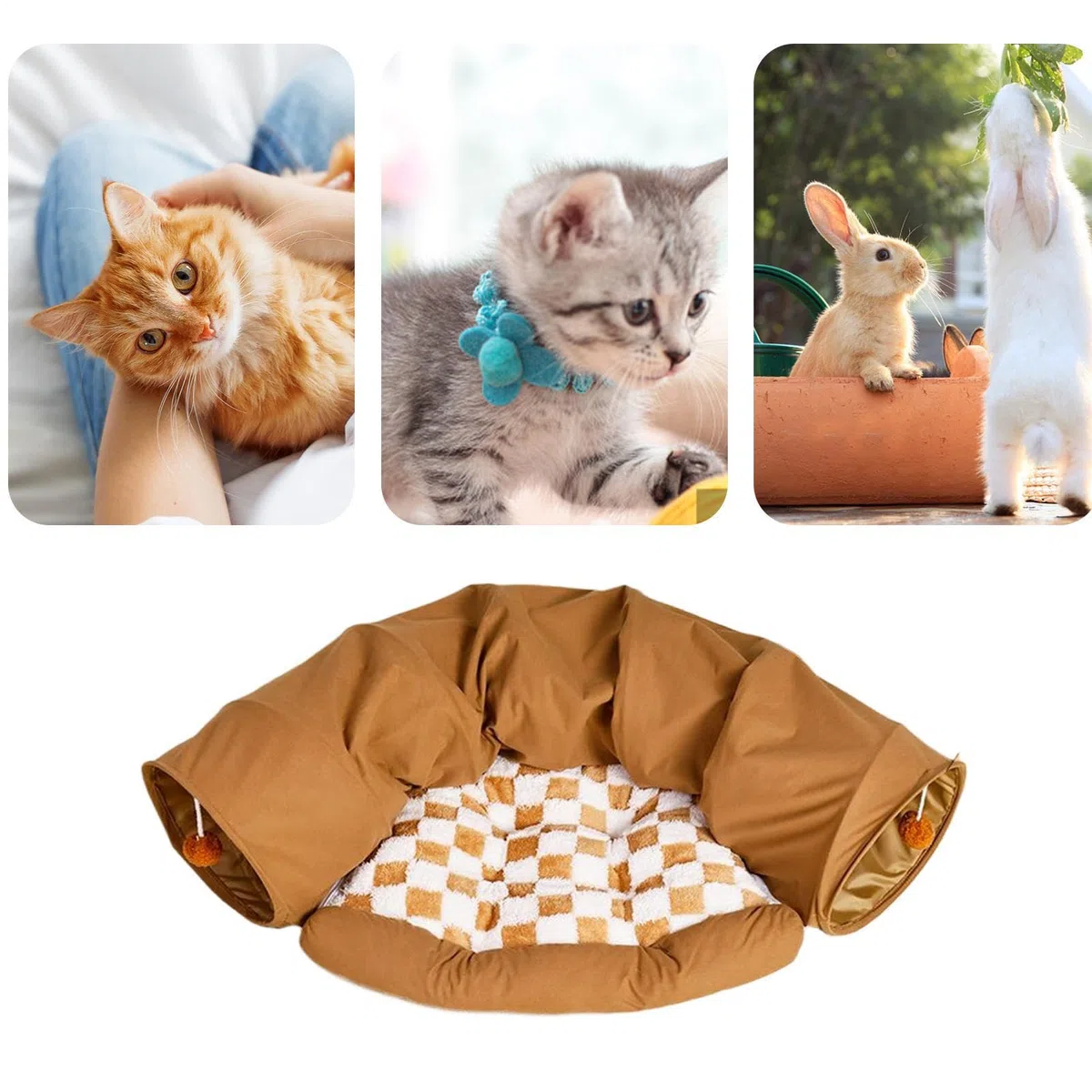 Túneles y Tubos de Gatos Casa Cueva Lavable Gruesa para Juego Y Ejercicio