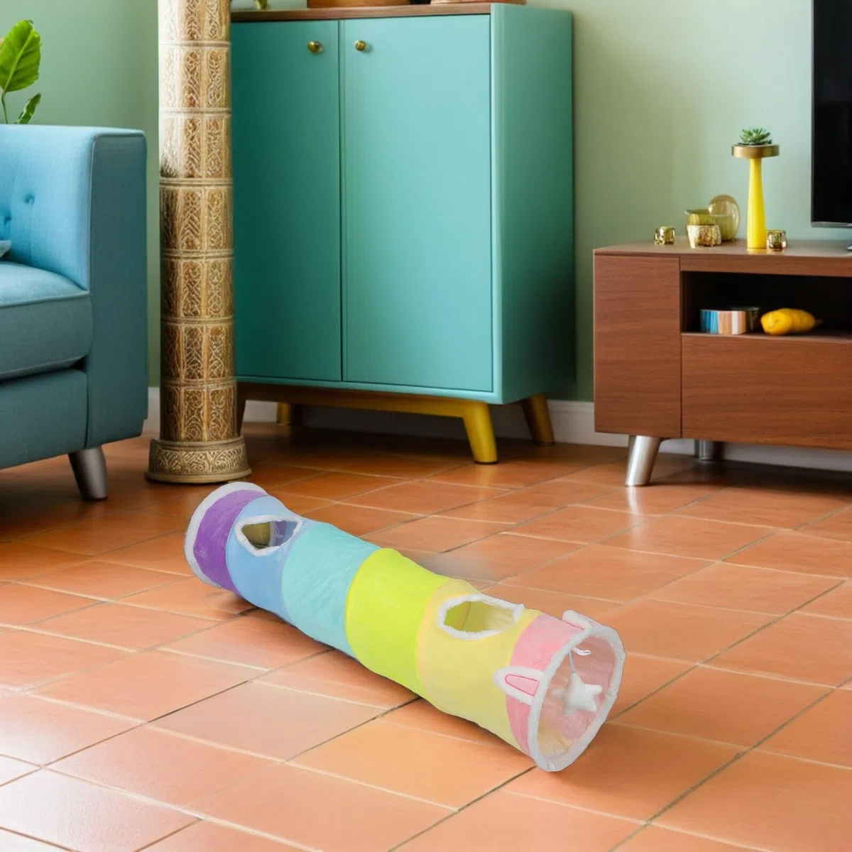 Túnel para Gatos Plegable con Papel Arrugado y Múltiples Resistente y Duradero para Ejercicio Gatitos y Pequeños Animales Interiores