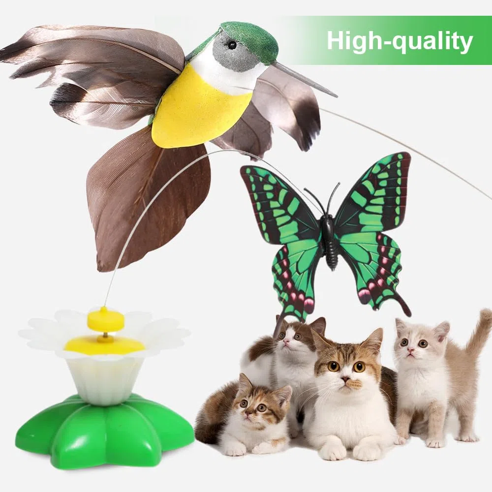 Drkicsy Juguete eléctrico para gatos, juguete interactivo para pájaros, juguete interactivo para gatos, juguete eléctrico giratorio de 360 grados, juguete interactivo de simulación de pájaros para