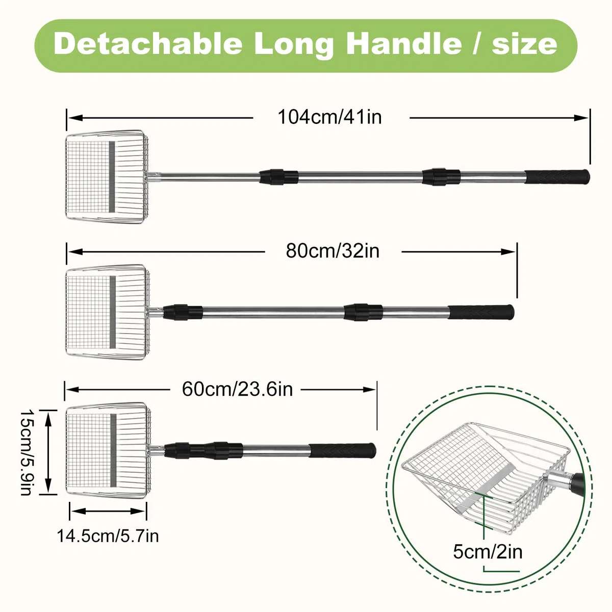 XBX Cuchara de arena para gatos de mango largo con soporte, pala de arena de metal extensible ajustable, tamiz de pala de acero inoxidable para limpieza de cajas de arena, pala duradera para uso