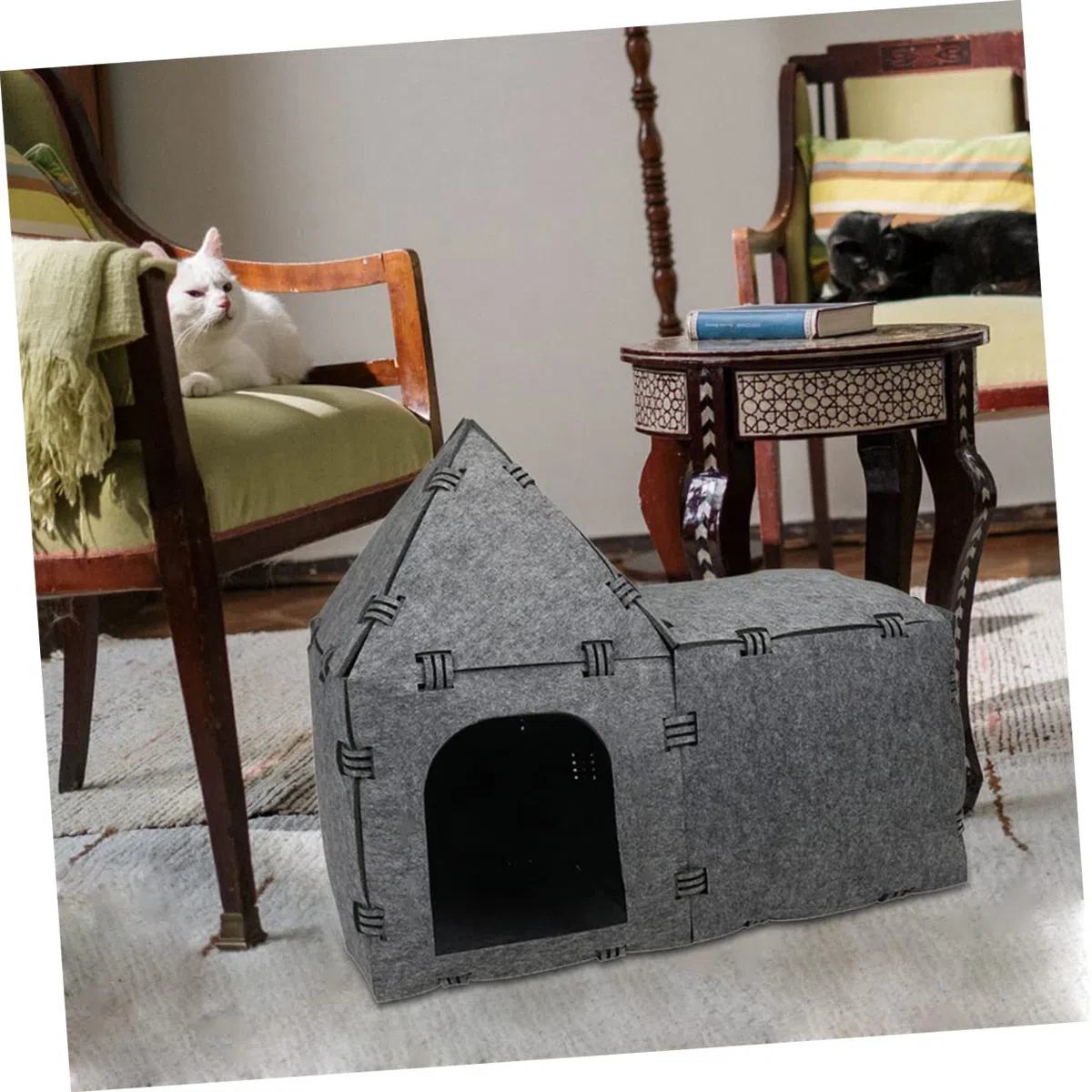 Happyyami Casa De Túnel para Gatos De Fieltro Nido Creativo para Mascotas Juguete Interactivo para Jugar y Descansar para Interiores y Exteriores Diseño Práctico y Fácil De Almacenar
