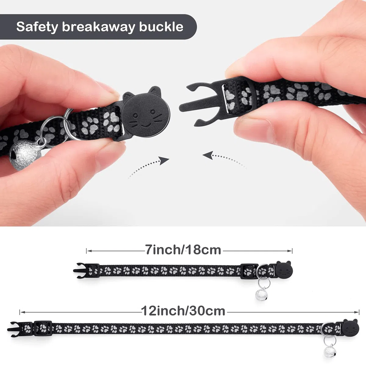 LLHK Paquete de 2 collares reflectantes para gatos y 2 etiquetas de nombre, collar de seguridad para gatito con campana, ajustable de 7 a 12 pulgadas, para gatos machos, etiqueta de identificación