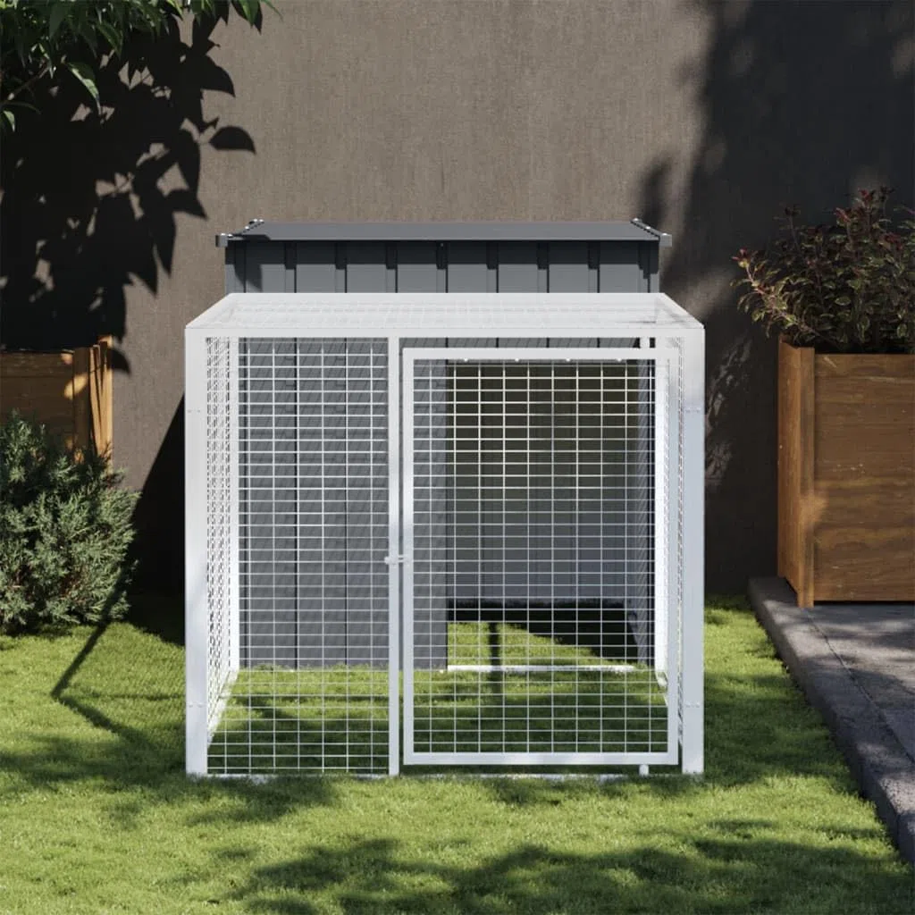 Festnight Caseta Perros con Tejado, Perrera Exterior Metálica con Techo, Casa para Perros Pequeña, Gris Antracita 110x201x110 cm