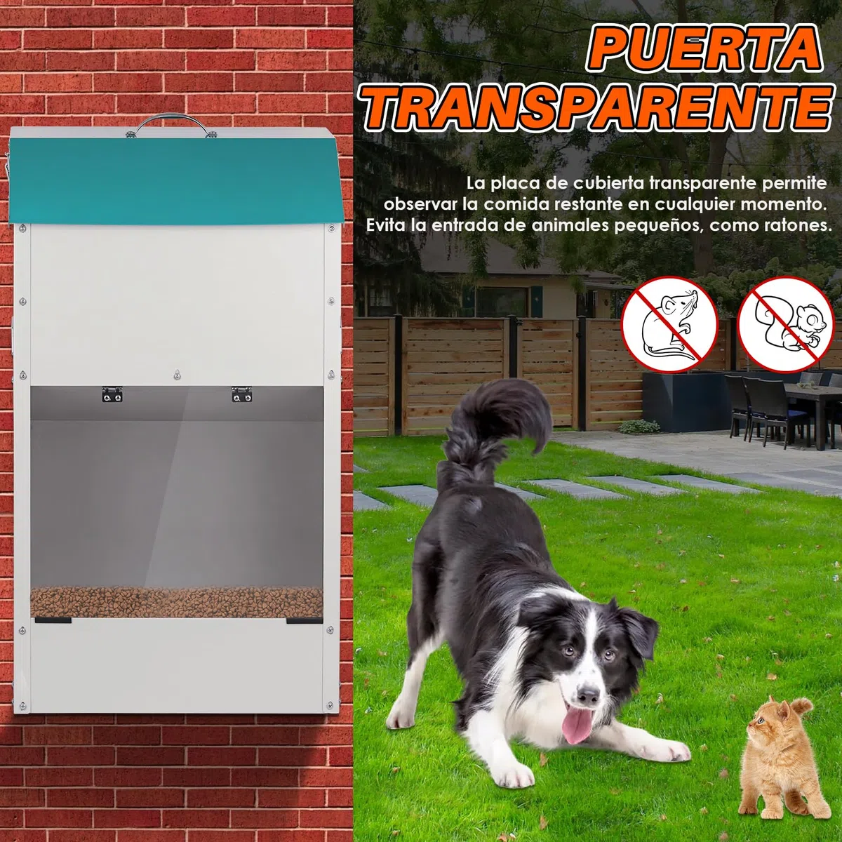 Alimentador automático para Grandes Perros de 50 lbs, alimentador automático Exterior, Distribuidor de Alimentos para Grandes Perros, alimentador de Gravedad galvanizado de Gran Capacidad para