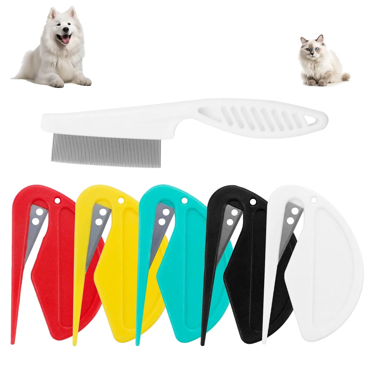 Peine de nudos para gatos y piojos de pulgas, peine de nudos de mascotas para depilación, juego de herramientas de eliminación de pelo de mascotas, adecuado para gatos, perros, peine de aseo para