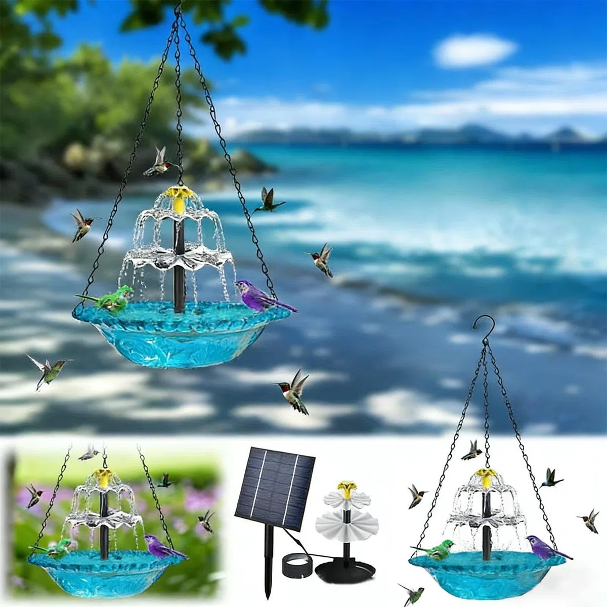 Baño para Pájaros con Energía Solar Bebedero Exterior de Pájaros con Fuente
