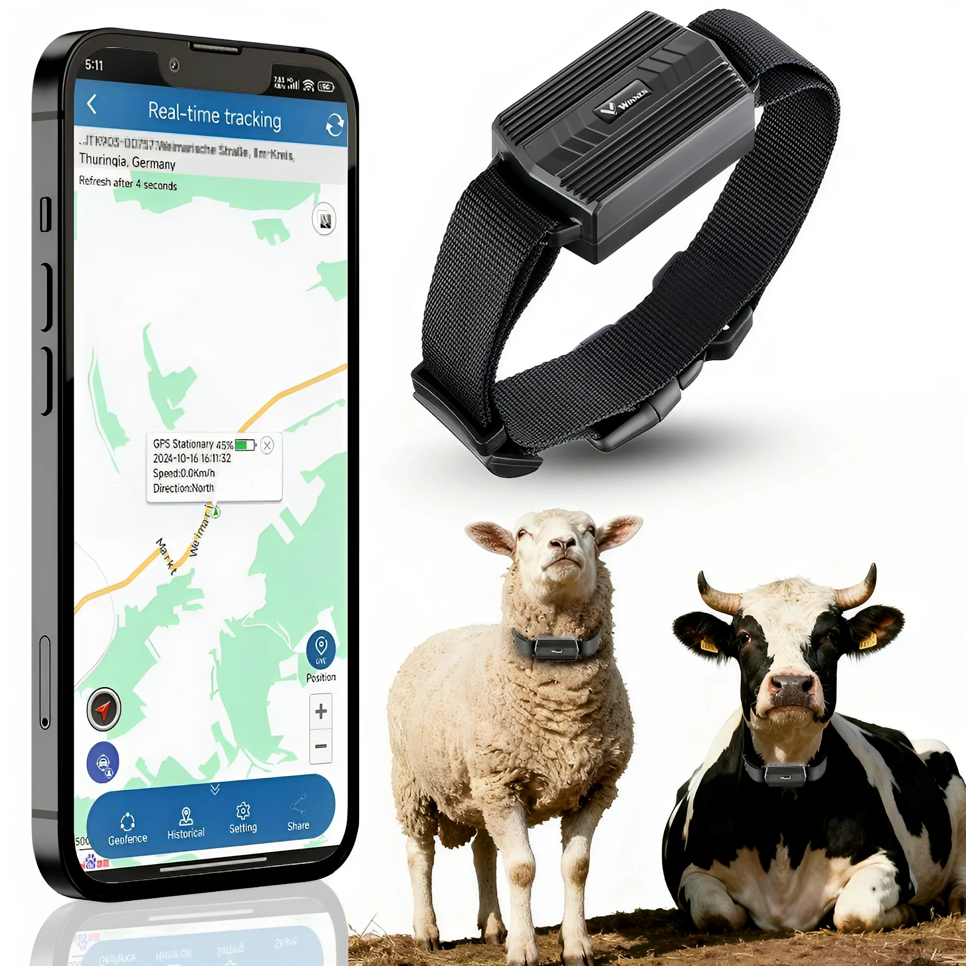 Rastreador GPS con Collar para Perros, Caza, Ganado, Caballos, ovejas y Camellos. Localizador GPS IP66 Resistente al Agua. Posicionamiento en Tiempo Real No Requiere suscripción para Animales Grandes