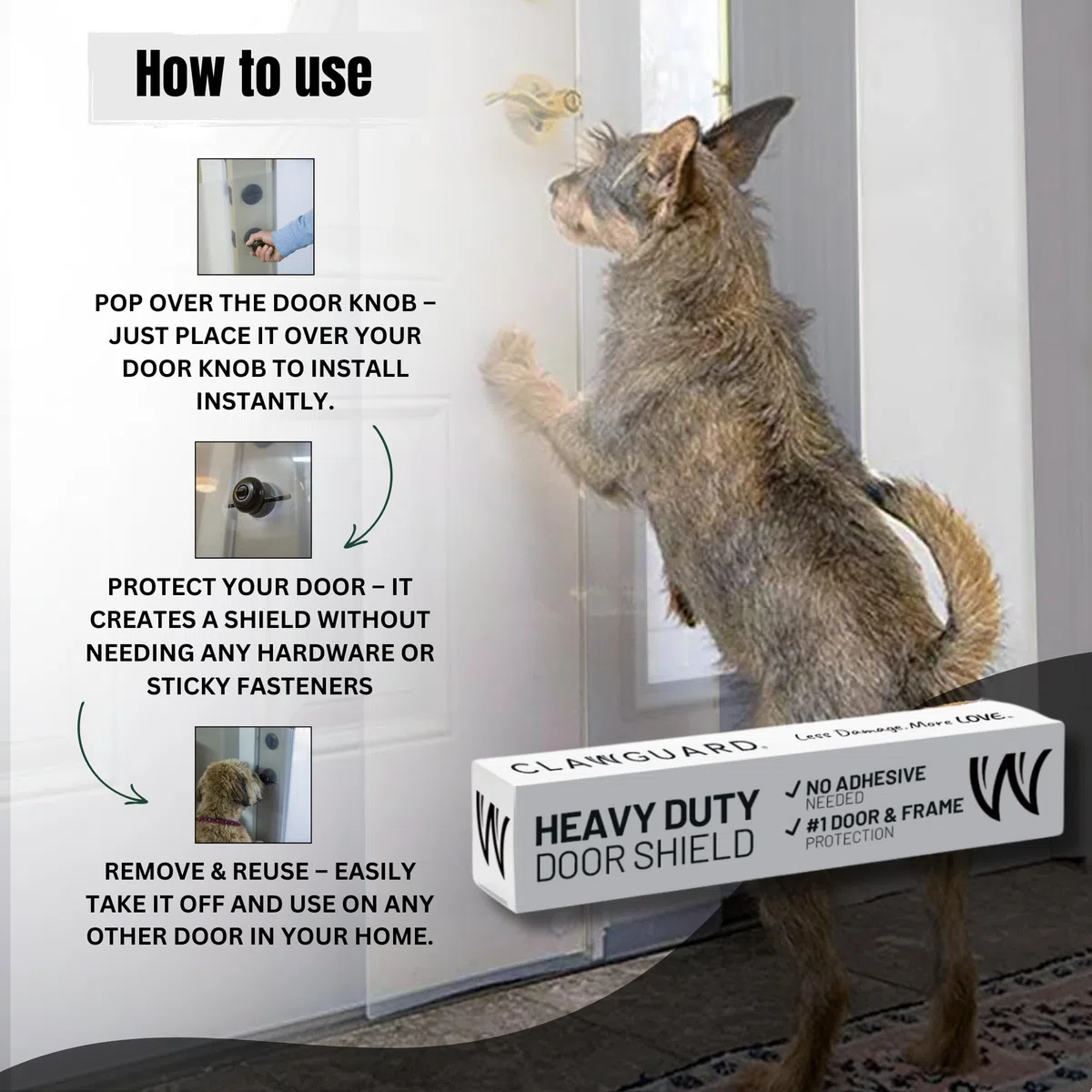 CLAWGUARD Escudo Resistente contra arañazos para Perros Grandes, protección definitiva para Puertas, Marcos y Paredes