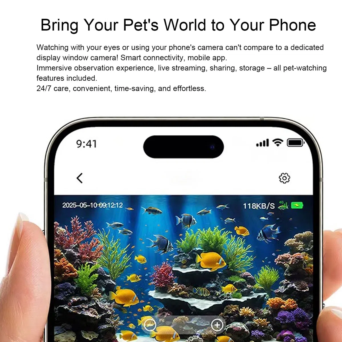 Vikye Cámara para Pecera, 2K HD 140° Gran Angular con Lente Antideslumbrante y Detección de Movimiento AI, Cámara WiFi para Acuario con Visión Nocturna, Conversación Bidireccional