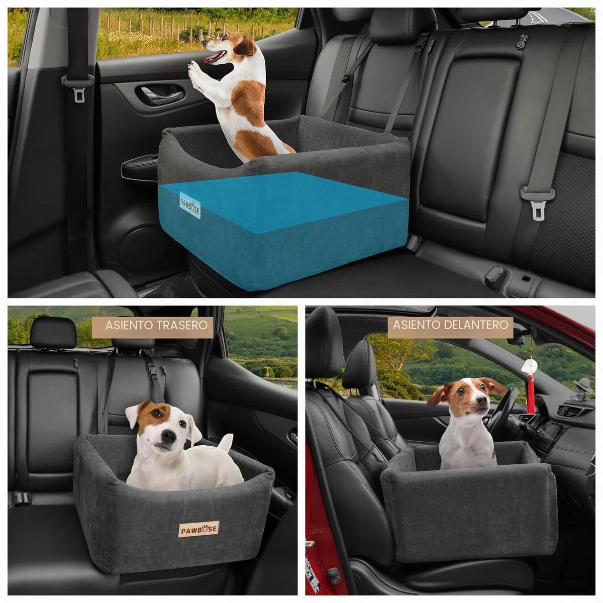 Asiento de Coche para Perros medianos de hasta 15 kg,Asiento Elevador para Perros con cinturón de Seguridad, Cama de Viaje para Mascotas con Funda extraíble y Lavable