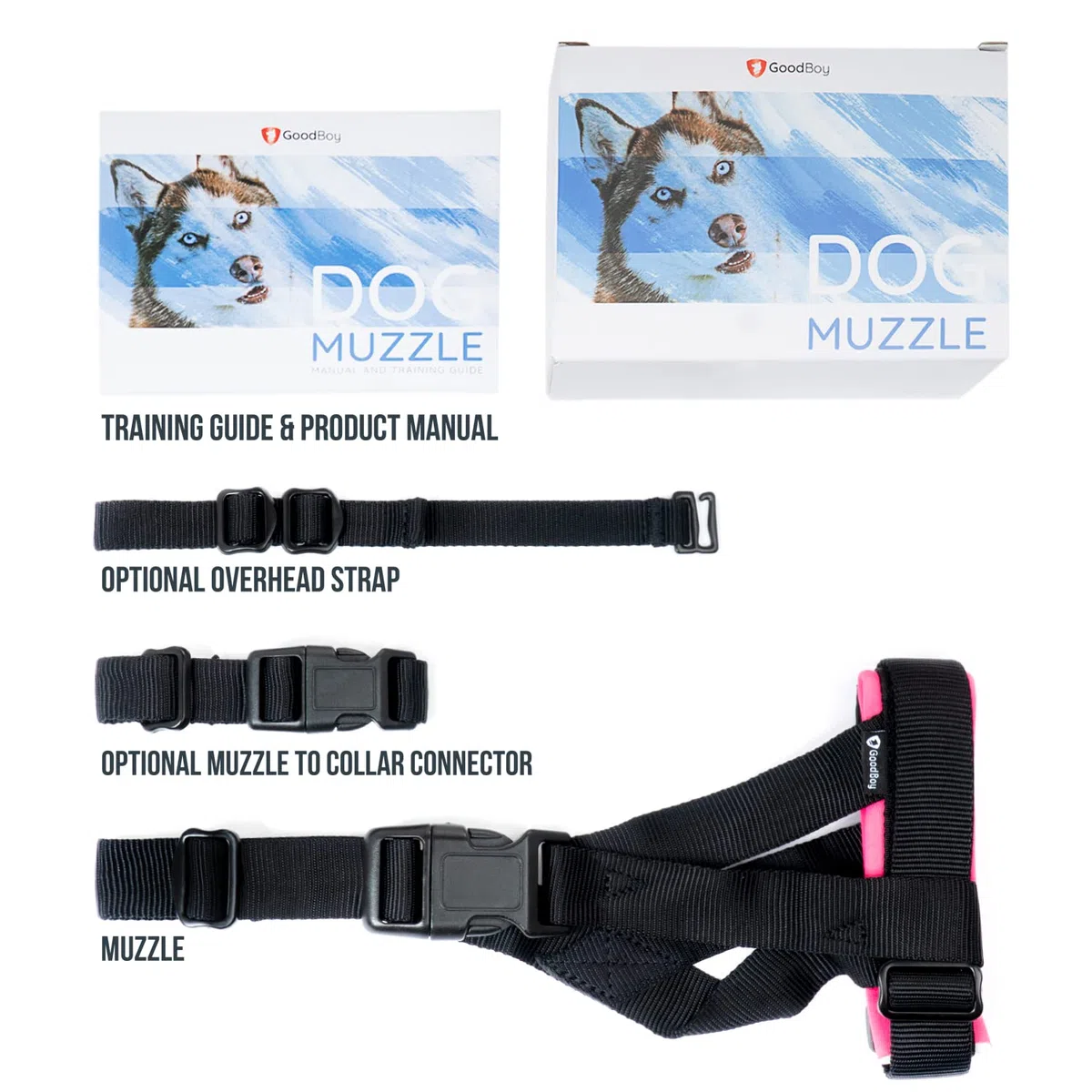 GoodBoy Protector de bozal Suave para Perros, Evita mordeduras y masticaciones no deseadas de Forma Segura, Nuevo Ajuste Seguro, Acolchado de Neopreno Suave, no más Rozaduras, guía de Entrenamiento