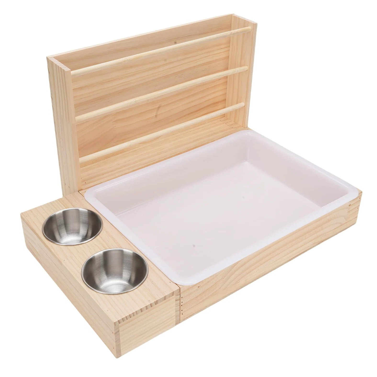3 en 1 Alimentador de Conejo con Caja de y 2 Tazones Guinea Manger Grass Food Food Feeder Alimentador de Madera Multifuncional Estructura Anti -propina para Mascotas Pequeñas