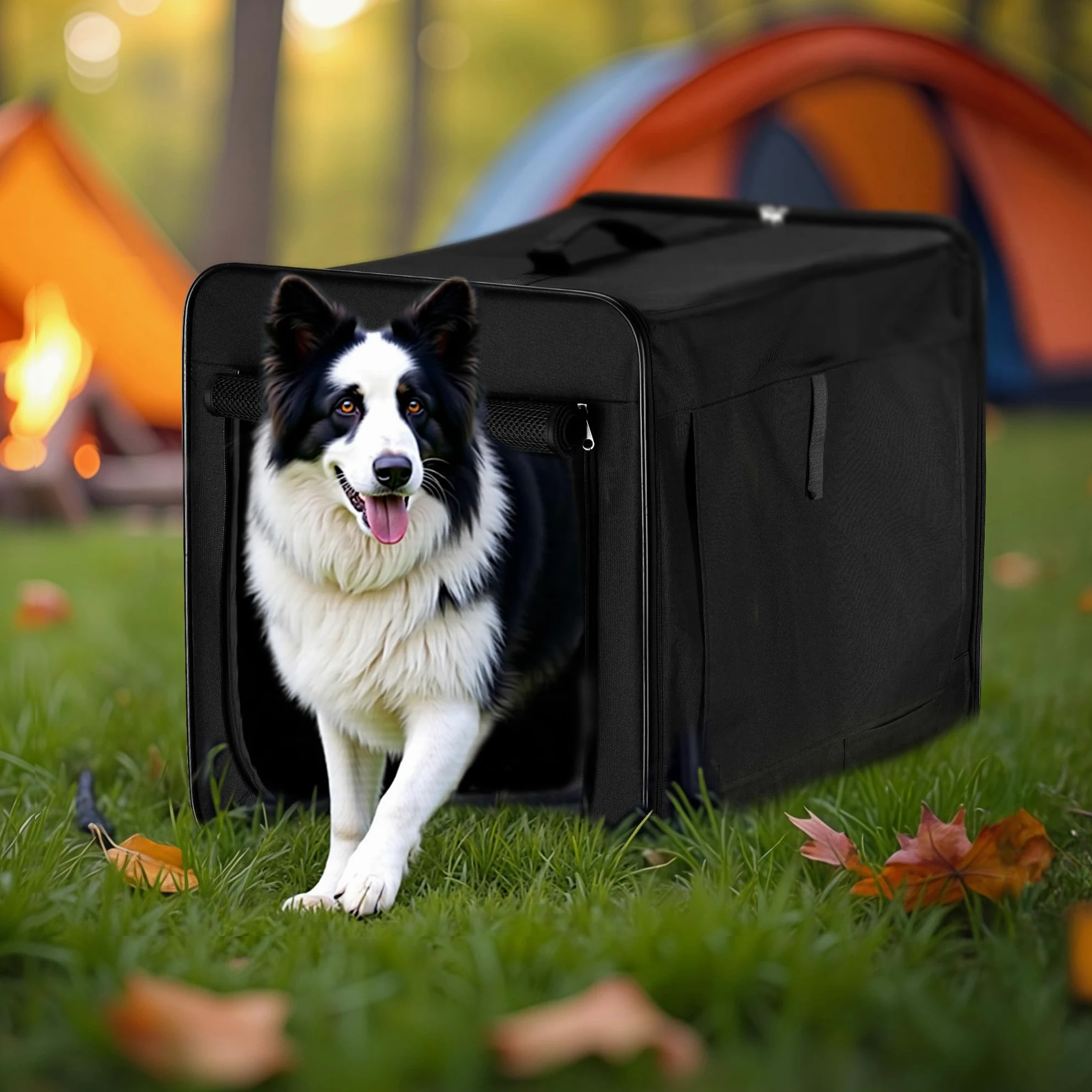 Wiltec Bolsa de Transporte Plegable Negra Mascotas Perro Gato, Talla XXL (106x71x81 cm), con cojín