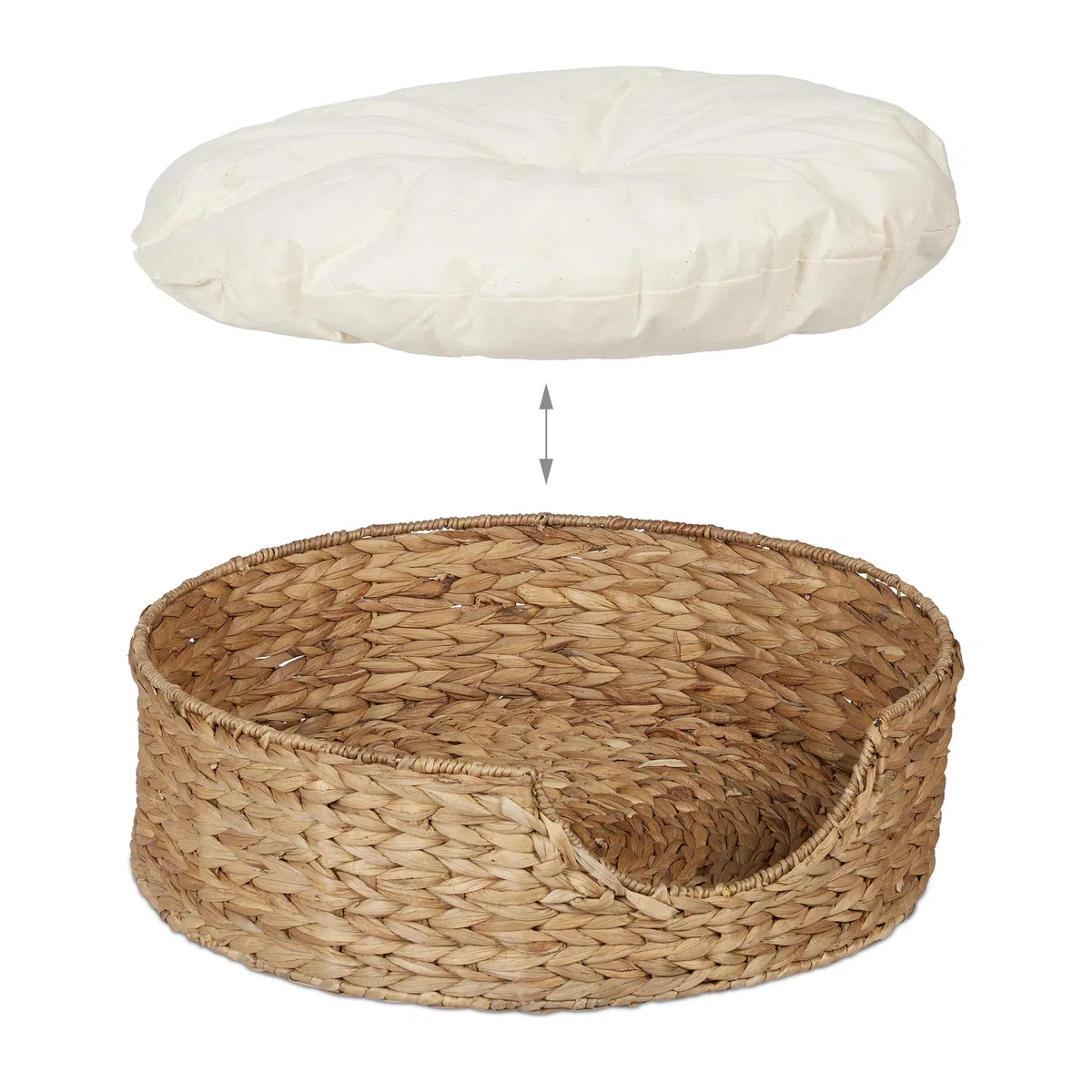 Relaxdays Cama para Perros y Gatos, Camita Mascotas Redonda, 15 x 49 cm, Hierba Marina, con Cojín, Natural y Crema
