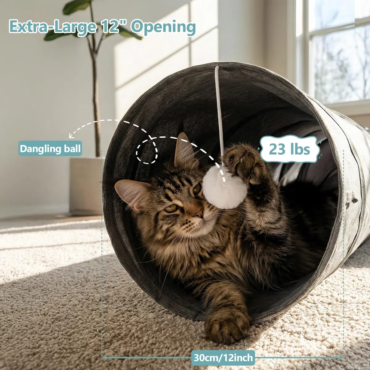 Ownpets Túnel para gatos, túnel para mascotas con forma de cactus más grande con tela Oxford resistente, plegable y resistente a desgarros, con múltiples salidas, bola colgante y varita teaser, gris,