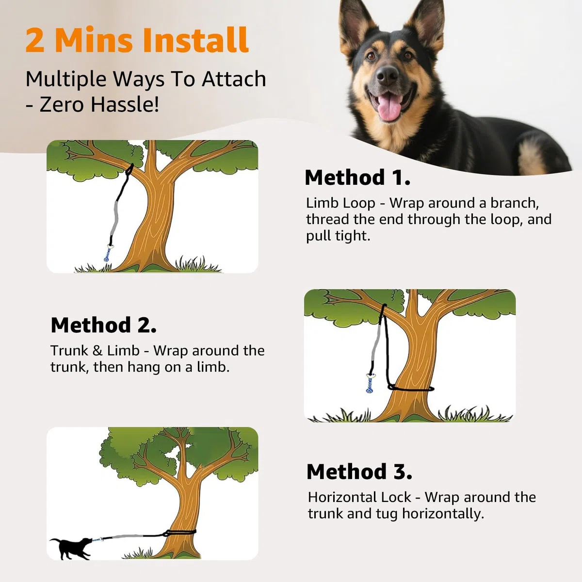 LOOBANI Juguete elástico para Exteriores, Juguete para Perros Colgantes del árbol para Perros pequeños a Grandes, Cuerda de Juego interactiva y Correa con Cuerda para Masticar (Negro)