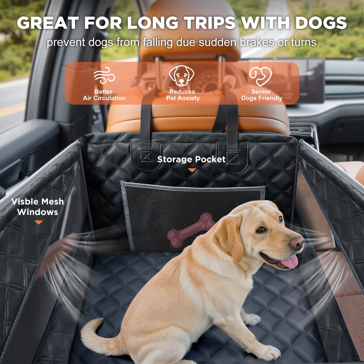 Gimars Mejora Asiento Perro Coche Extra Estable para Perros Medianos Pequeños, Impermeable Ensanchado Transportin Perro Coche, Reforzado Cama con Ventanas De Red Cinturón De Seguridad, M