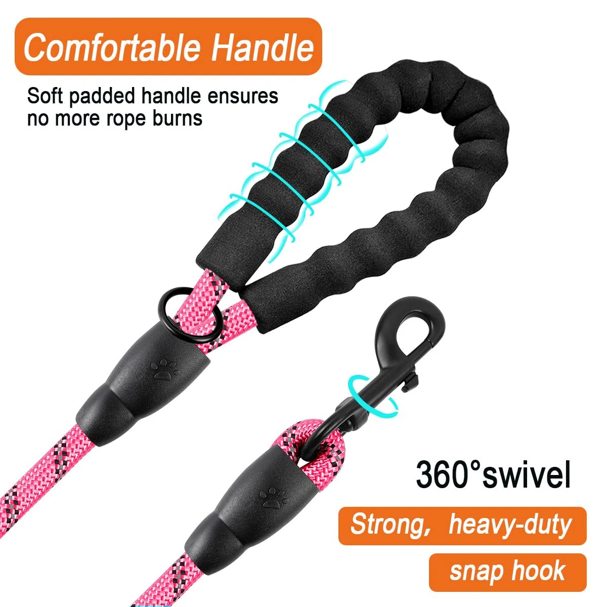 BARKBAY Correas de Perro para Perros Grandes, Correa de Perro Resistente de 4/5/6 pies con cómodo Mango Acolchado e Hilos Altamente Reflectantes para Perros medianos y Grandes, Caminar, Entrenamiento