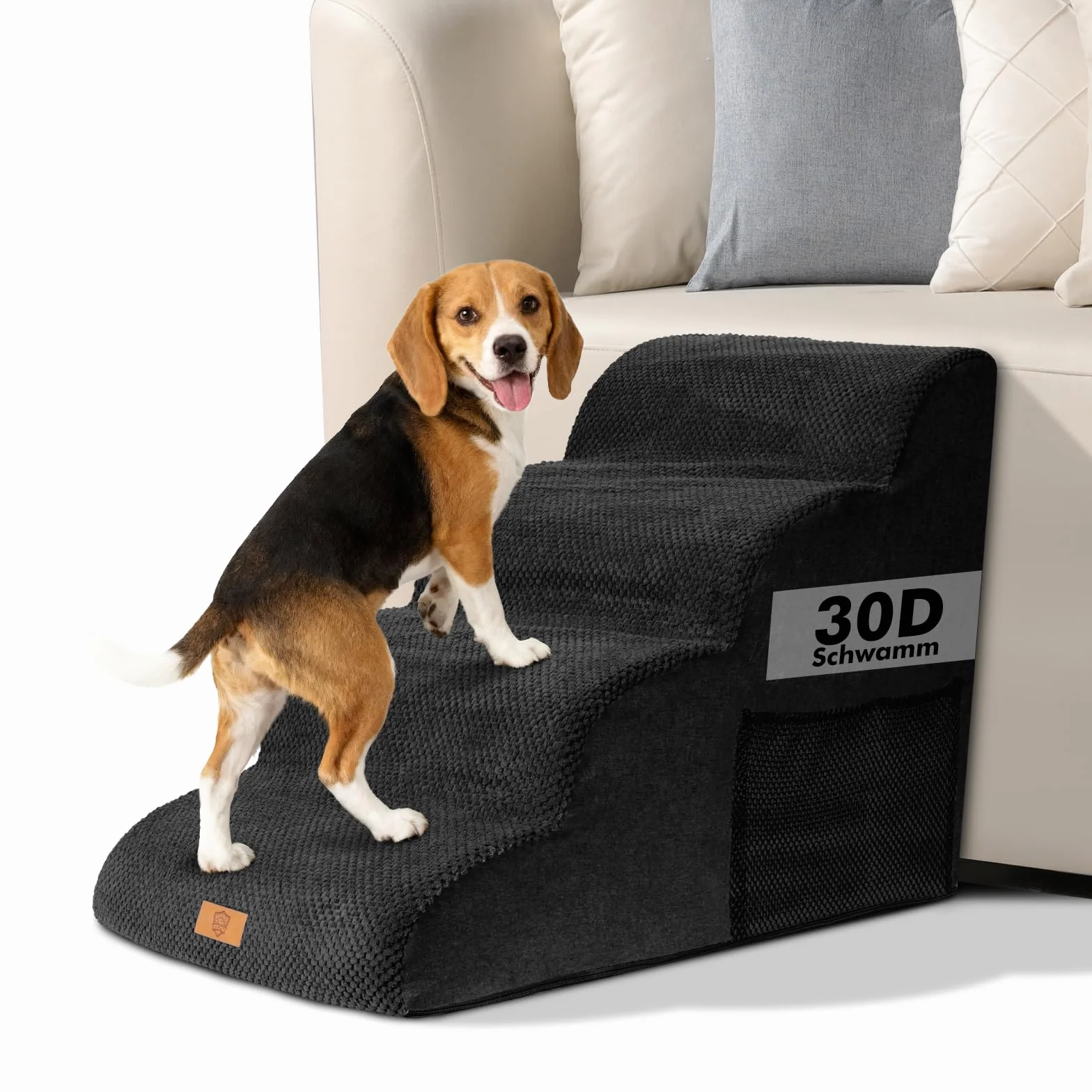 Escalera para perros pequeños, 4 peldaños, 72 x 40 x 52 cm, color negro