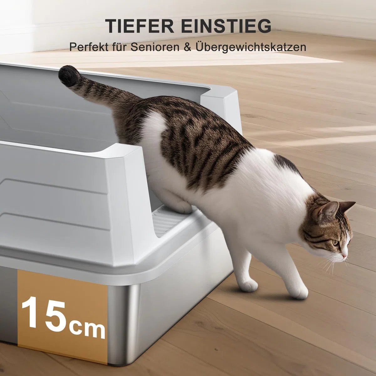 MIXJOY Arenero para Gatos de Acero Inoxidable XXXL - Extra Grande - 71 x 51 x 30 cm - Acero Inoxidable Adecuado para Razas de Gatos Grandes y Varios hogares Aptos para Gatos