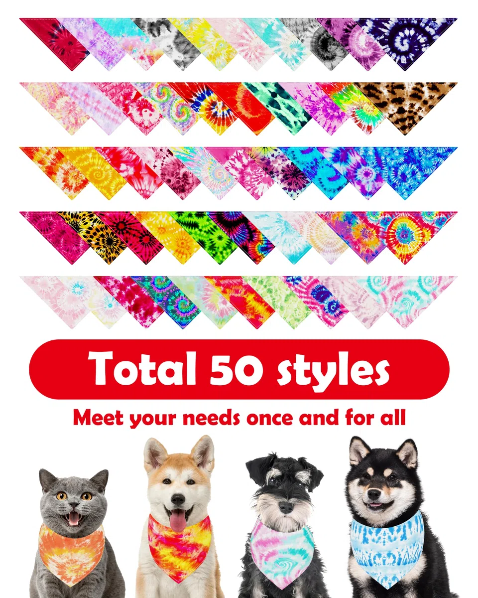 PET SHOW Paquete de 50 bandanas de teñido anudado para perros medianos