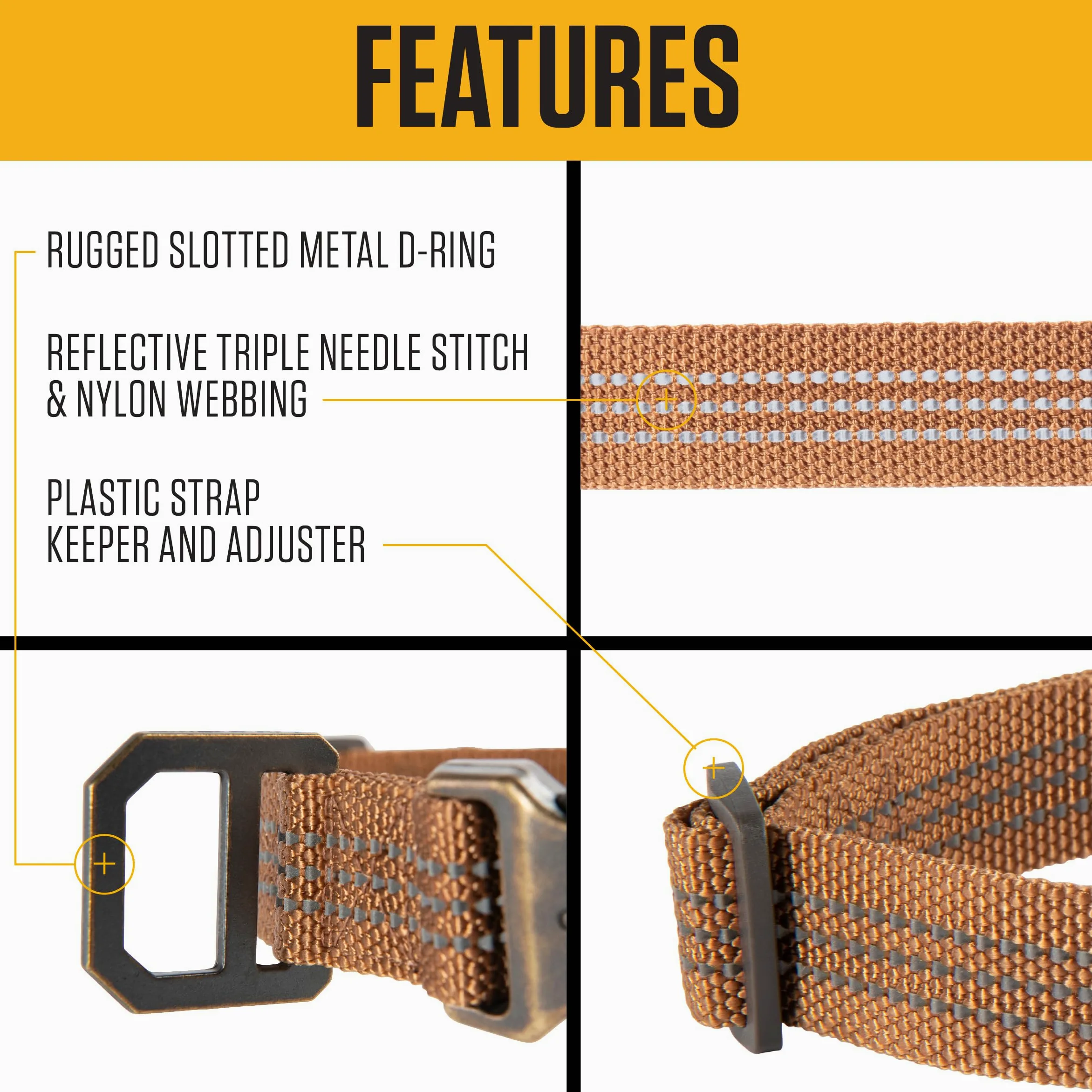 Carhartt - Collar de Nailon Totalmente Ajustable para Perros, Costuras Reflectantes para Mayor Visibilidad, Brillo Coral (Correa de Nylon), Talla L | Correa de nailon, totalmente ajustable con hebilla de liberación lateral duradera y costuras reflectantes