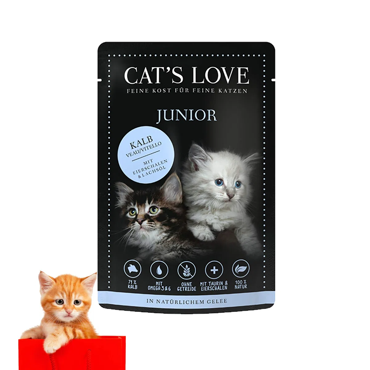 Cat's Love Junior Comida húmeda para gatos, sin cereales, colorantes artificiales y atrayentes de azúcar (ternera, 24 x 85 g)