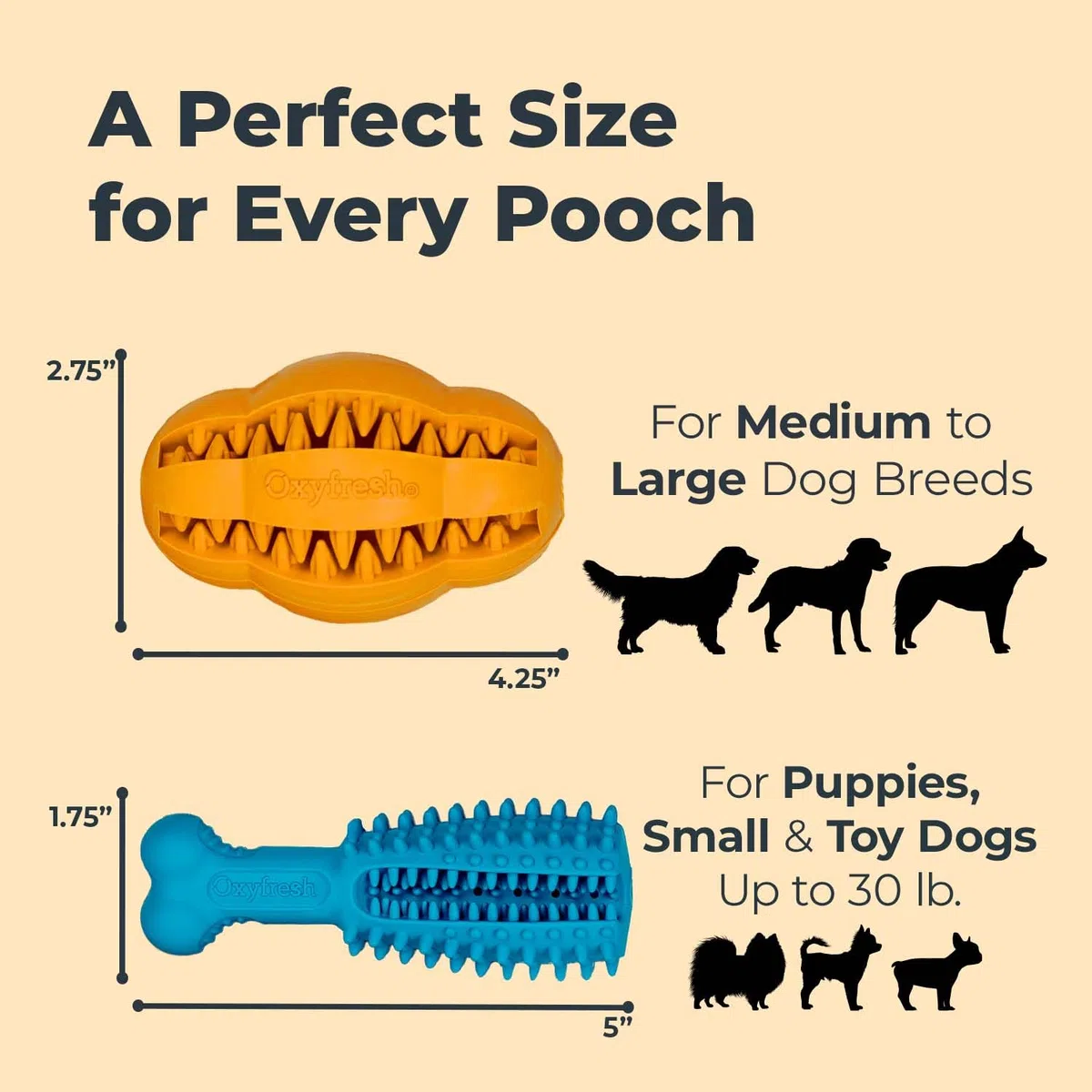 Oxyfresh Juguete dental para perros, el mejor juguete masticable de goma duradero para masticadores agresivos, elimina la placa, limpia los dientes y refresca el aliento sin cepillarse (grande)