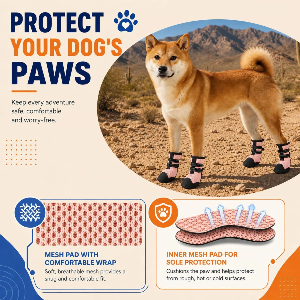 Zapatos para pasear perros para pavimento caliente, senderismo