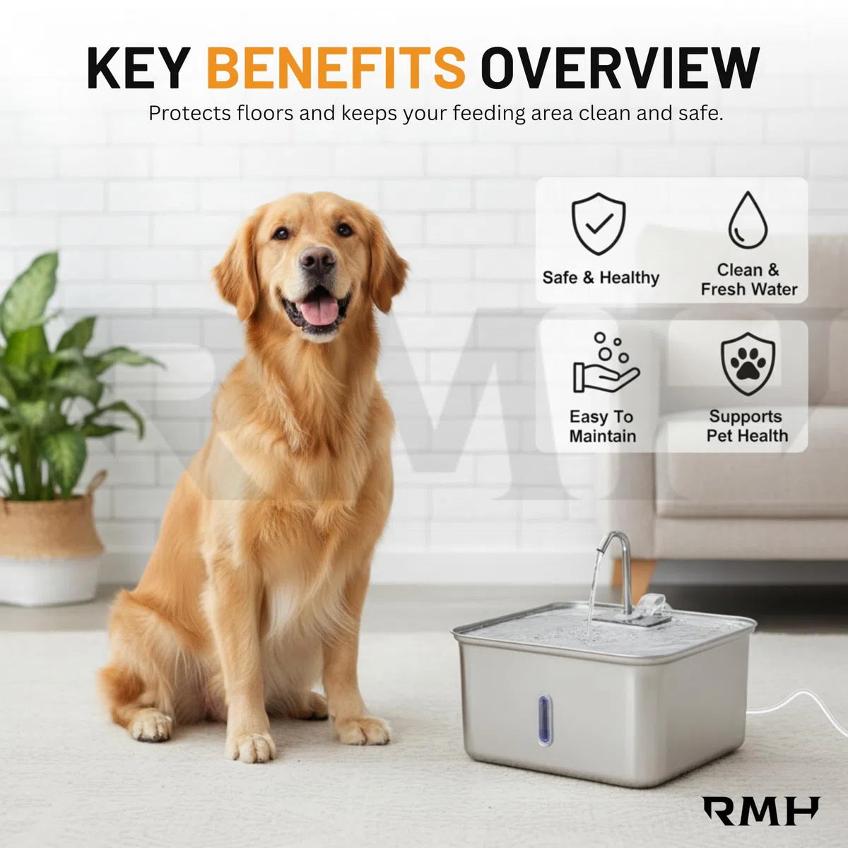 Fuente de agua para mascotas de acero inoxidable de 7 litros, dispensador de agua automático ultrasilencioso para gatos y perros con doble filtro, alfombrilla antideslizante impermeable y gran