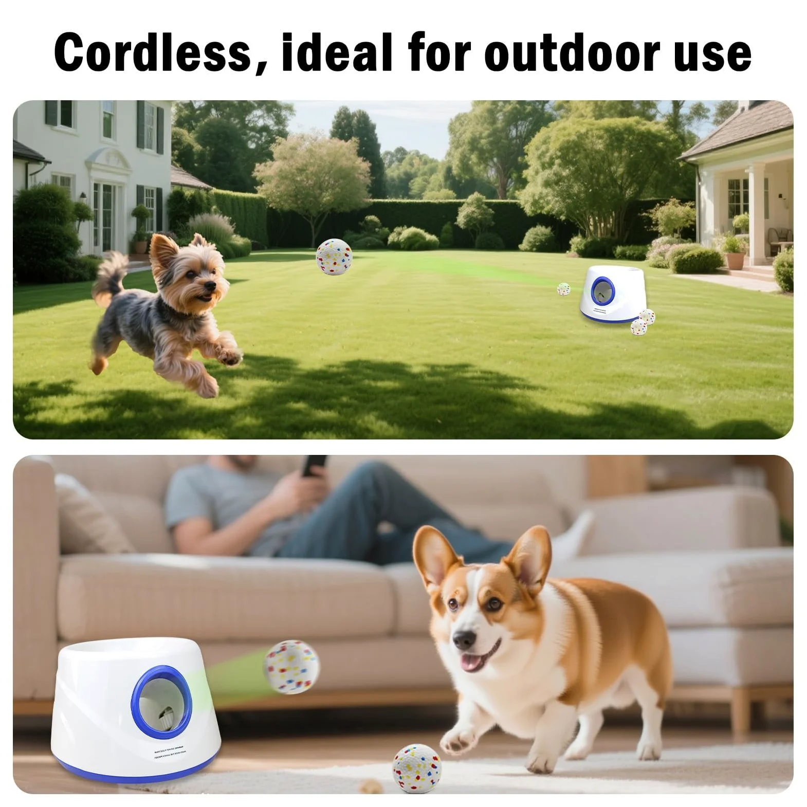 Lanzador automático de bolas para perros para interiores y exteriores, lanzador de bolas de perro, ajustes de distancia ajustable, batería recargable, juguete interactivo inteligente para