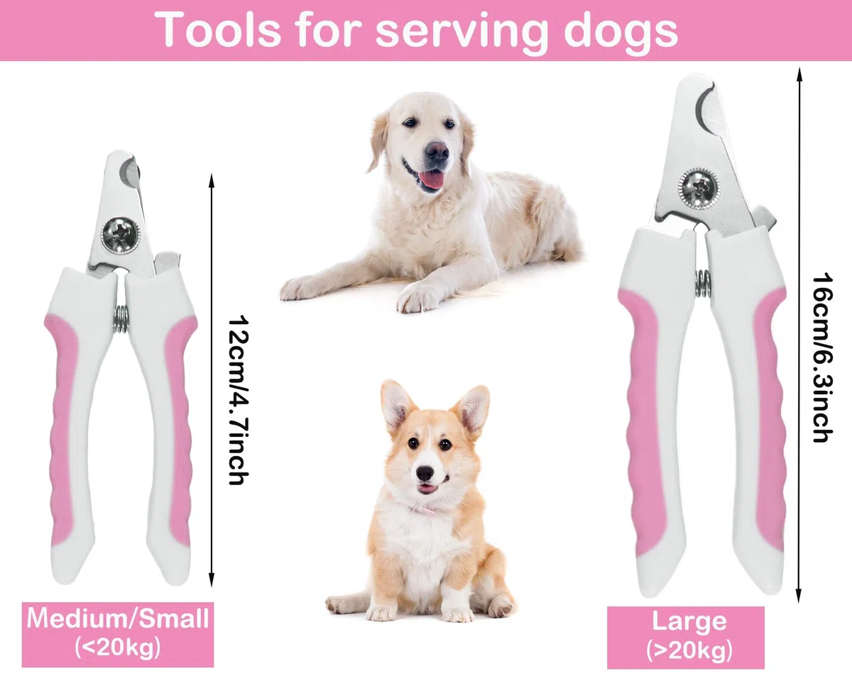 Kit de 5 cortaúñas para perros y gatos, con cierre protector para evitar cortes excesivos, recortadores profesionales para gatos y perros grandes y pequeños (rosa)