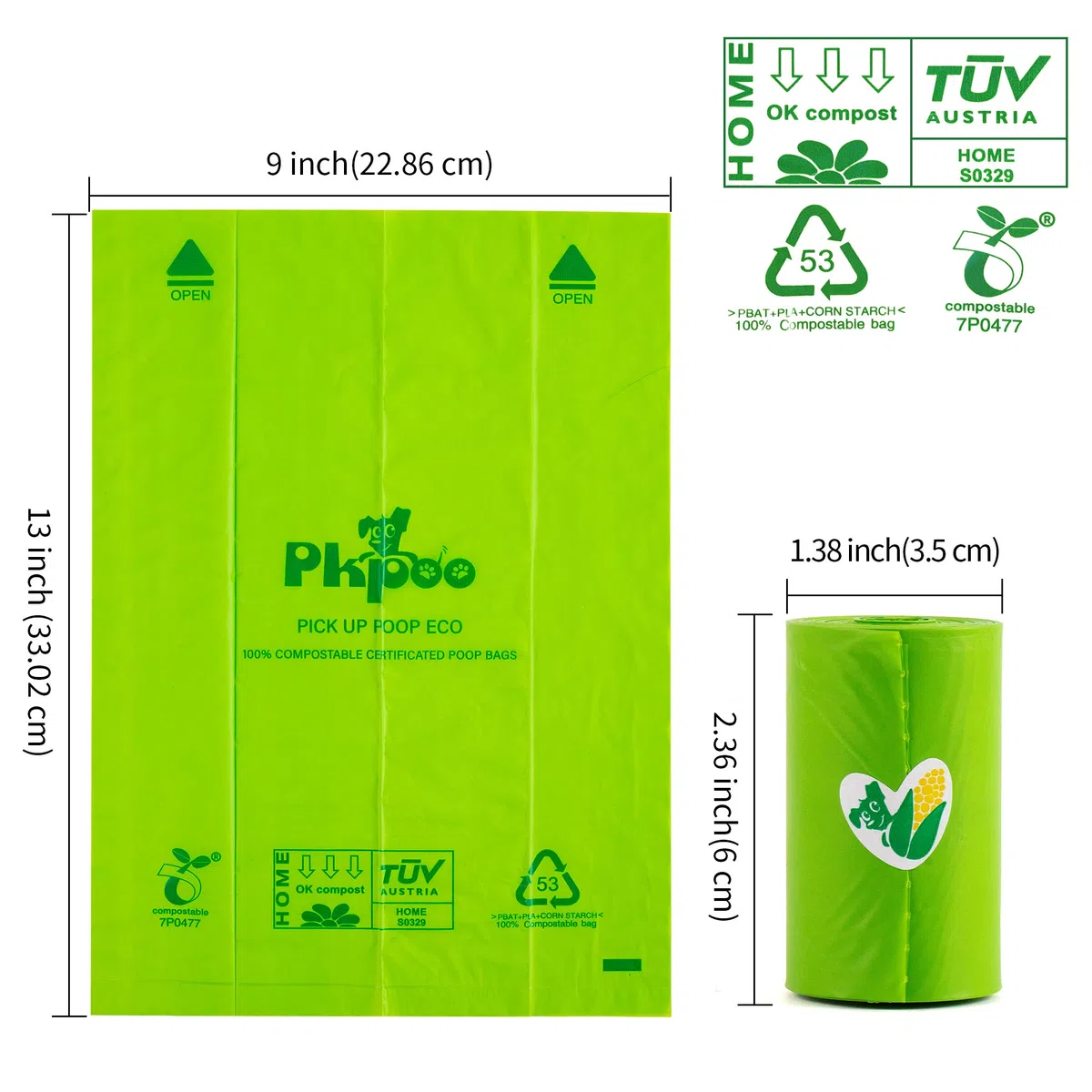Bolsas para excrementos compostables certificadas, bolsas para excrementos a base de plantas para perros, bolsas de basura sin perfume – a base de vegetales, extra gruesas con 100% a prueba de fugas