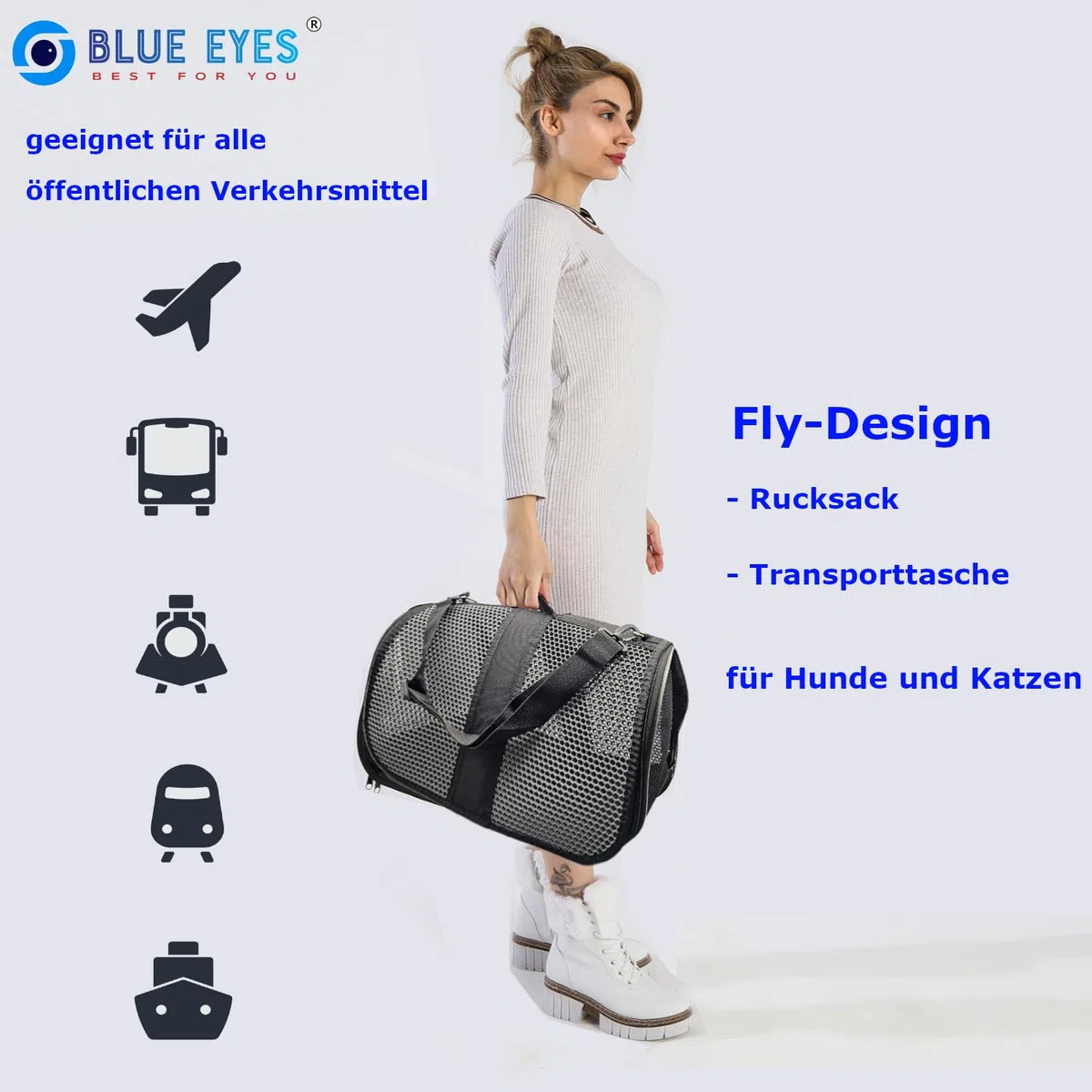 Blue Eyes Transportín para gatos y perros, plegable, transparente, bolsa de transporte para mascotas en avión para mascotas, medianos y pequeños, hasta 6,5 kg (panal)