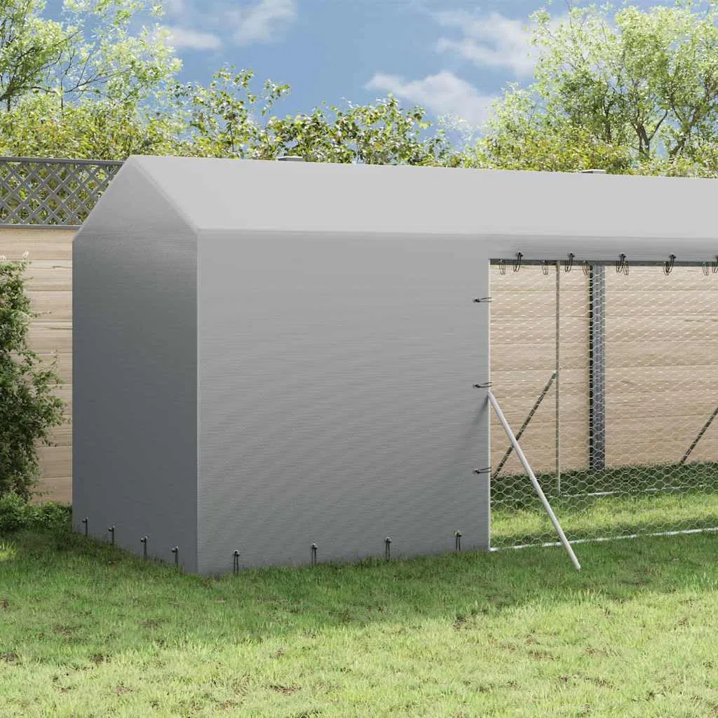 Perrera para perros al aire libre con techo plateado de acero galvanizado 2 x 6 x 2,5 m con puerta con cierre para perros, cachorros, animales pequeños, jardín, terraza, protección y seguridad