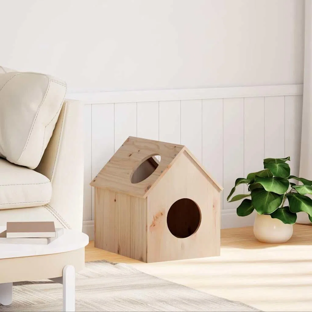 Genérico Casa para Gatos Madera Maciza Pino 41x50x50 cm,Producto para Mascotas y Animales,Productos para Mascotas,Productos para Gatos,Mobiliario para gatos-859295