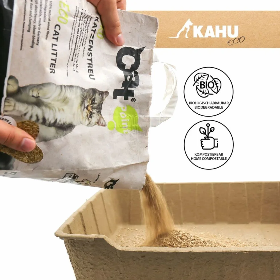 KAHU Eco 100% natural arena para gatos • arena natural • arena natural • Gránulos de madera orgánica • 100% compostables y biodegradables 17,2 kg (40 L)
