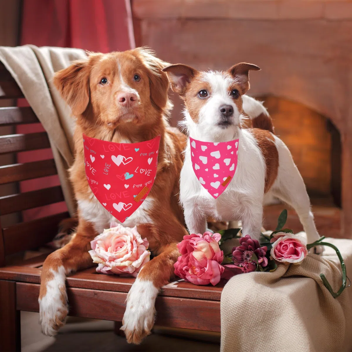 PTDECOR Pañuelo para perro para el día de San Valentín, pañuelo reversible con corazón rojo y rosa, pañuelo triangular para perros grandes y extragrandes (día de San Valentín, 1, XL)