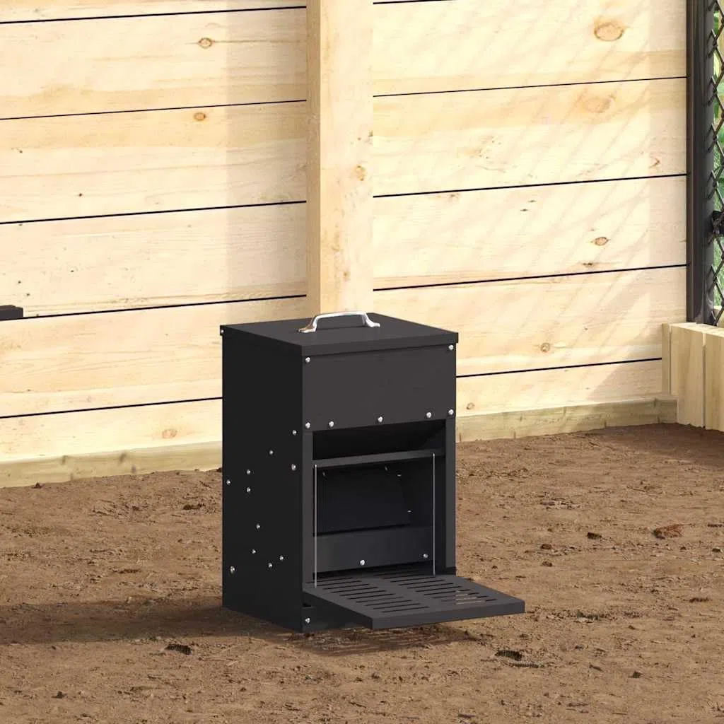 Comedero de pollo de metal de 25 x 42 x 40 cm de acero laminado en frío con mecanismo de pedaleo, gran comedero para rebaños, resistente y duradero para uso en interiores y exteriores