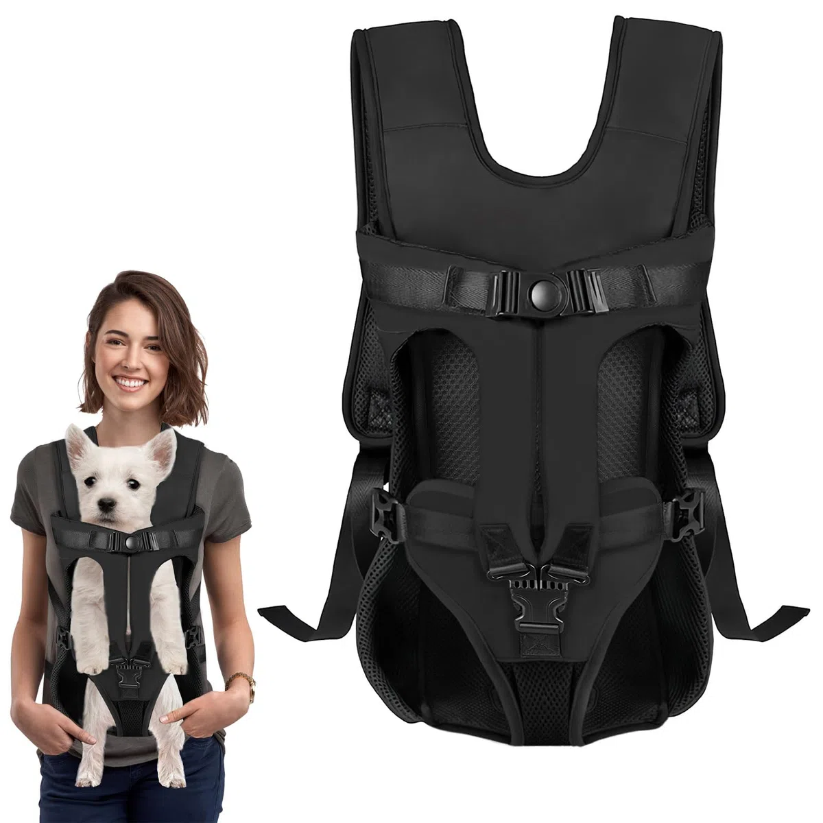 Mochila transportadora para perros, ajustable para mascotas, bolsa de viaje para cachorros, patas hacia fuera, fácil de ajustar para viajes, senderismo, camping, para perros pequeños y medianos,