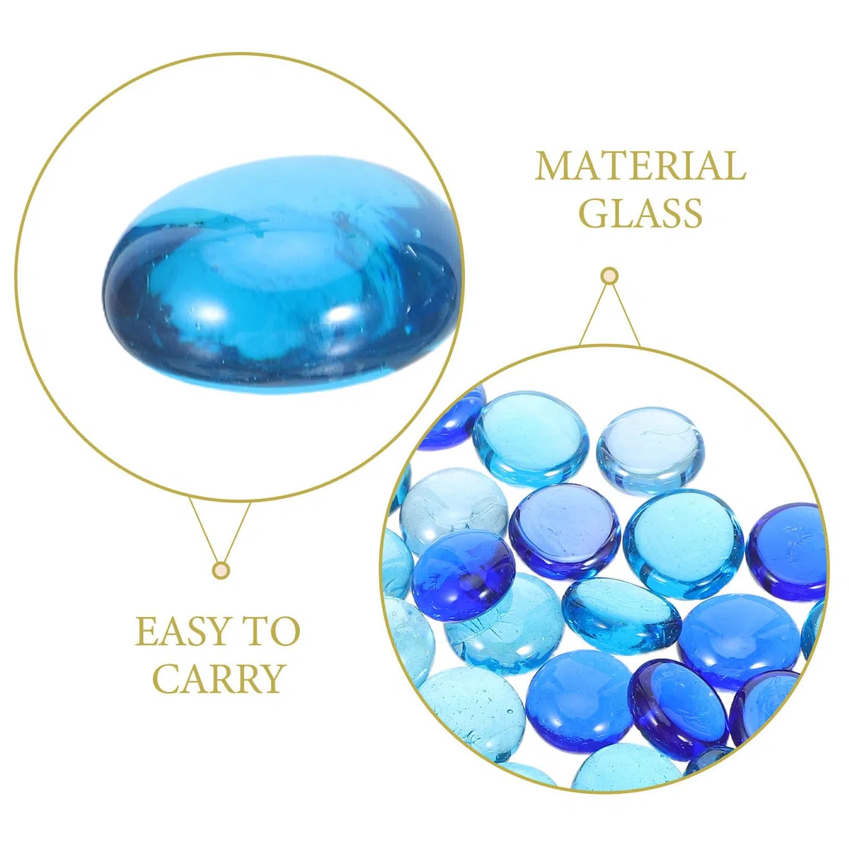 jojofuny Piedras de Vidrio Azul Decorativas para Macetas y Acuarios, Cuentas Planas Redondas de 17-19mm, Paquete de 1.5kg Base Estable y Antideslizante para Decoración