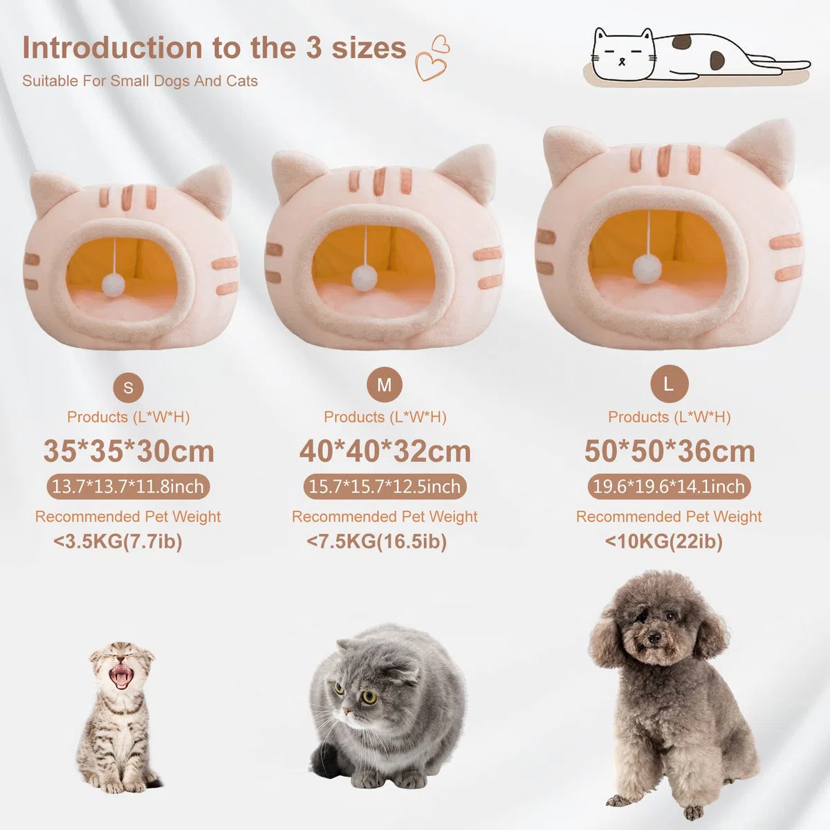 PETCUTE Cama de Cueva para Gatos, Suave Cálida Camas para Gatos con Cojín Extraíble y Fondo Antideslizante,Lavable Súper Suave Cama para Mascotas,Nido de Cueva para Gatos Pequeños,Perro