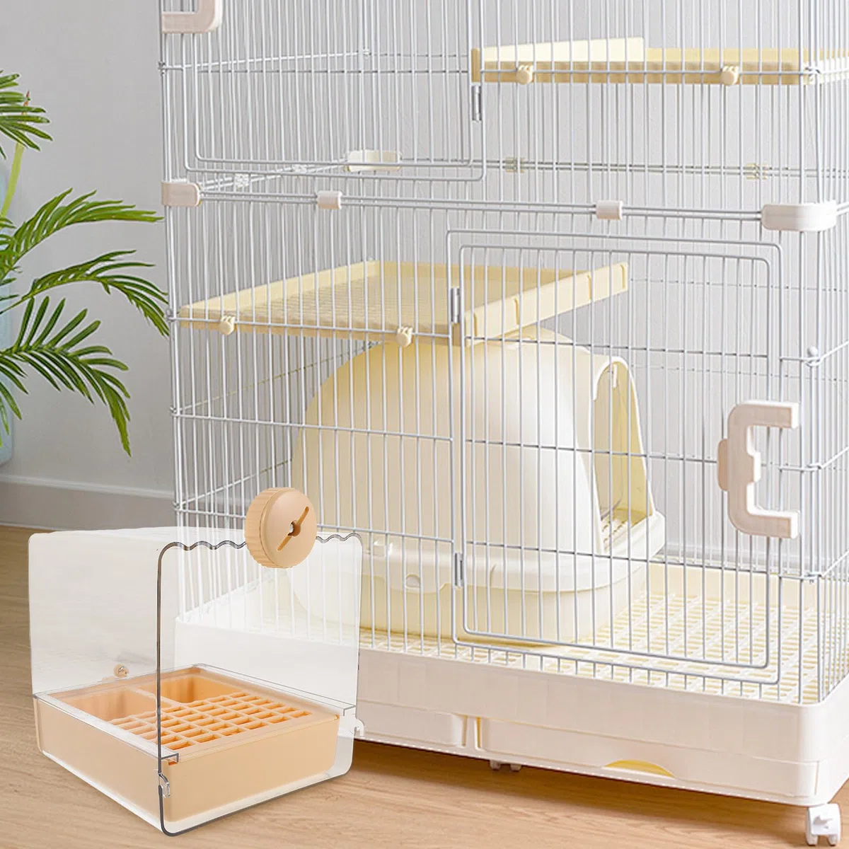 NUOBESTY Baño de Instalar Colgante Jaula Cuenco Profundo para en Pájaros Amarillo Comedero de y Plástico Diseño Que Salpicaduras, Fácil para Periquitos y Loros Pequeños