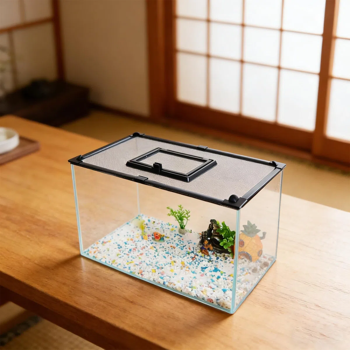 Abaodam Tapa Magnética Que Previene Polvo y Residuos para Acuario Fácil Instalación con Ventana de Alimentación, Material PVC y Goma Adecuado para Acuáticas y en